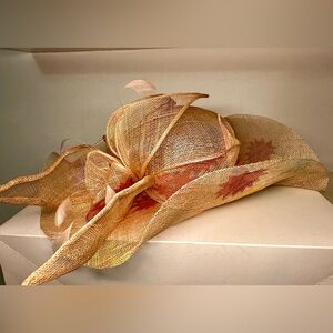 Elegant Gold Wide-Brim Sinamay Hat